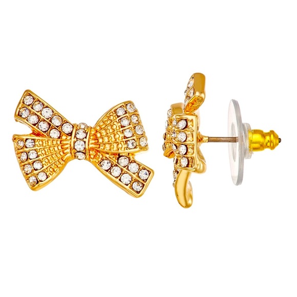 Chic Rhinestone’s Golden Bow Stud Earrings Fashion Jewelry for Women’s - Picture 1 of 2